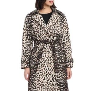 NWT Kate Spade Double Breasted Longline Leopard Print Trench Coat Size Large